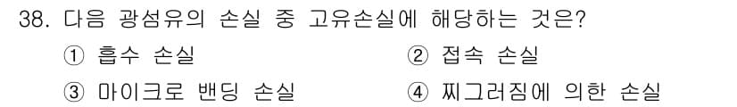 통신설비기능장 2018년 38번 - 고유손실실은 특정한 주파수나 파장에 대해 변동하지 않는 손실을 의미합니다... 에 관한 핵심 기출문제