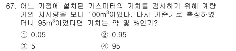 가스산업기사 2018년 68번 - 가스미터의 기표를 검토할 때, 체적의 차이를 이용하여 오차율을 계산할 수... 에 관한 핵심 기출문제