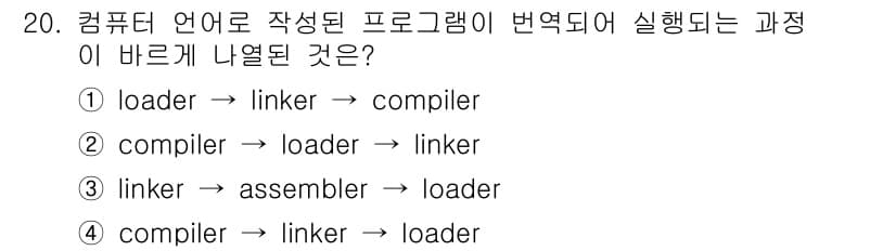 컴퓨터시스템기사(B형) 2018년 20번 - 정답 2번입니다. 프로그램을 실행하기 위해서는 먼저 컴파일러가 소스 코드... 에 관한 핵심 기출문제