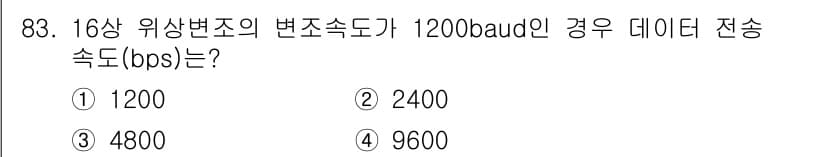 컴퓨터시스템기사(B형) 2018년 83번 - 데이터 전송 속도(bps)는 변조 방식에 따라 다르며, n-단계의 변조는... 에 관한 핵심 기출문제