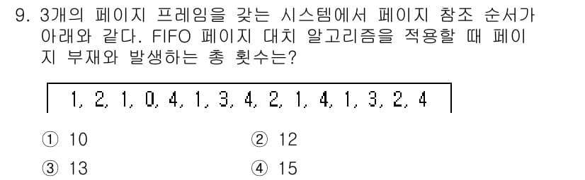 컴퓨터시스템기사(B형) 2018년 9번 - 주어진 페이지 참조 순서에 따라 페이지 교체를 분석하면 다음과 같습니다.... 에 관한 핵심 기출문제