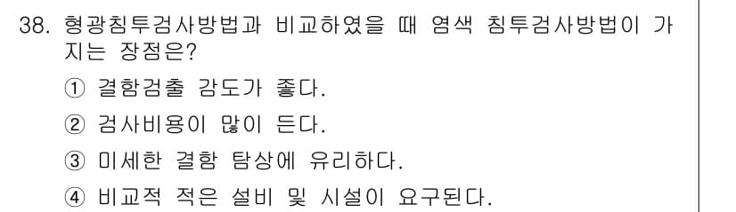 침투비파괴검사기사(구) 2018년 38번 - 정답과 핵심 포인트를 검수 중인 기출문제