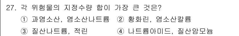 위험물기능장 2015년 27번 - 질산류와 적리는 위험물의 조합에서 가장 큰 위험성을 가지며, 이들은 강한... 에 관한 핵심 기출문제