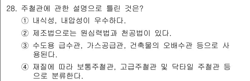 배관기능장 2015년 28번 - 정답과 핵심 포인트를 검수 중인 기출문제