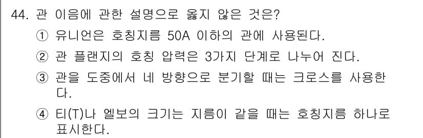 배관기능장 2015년 44번 - 정답과 핵심 포인트를 검수 중인 기출문제