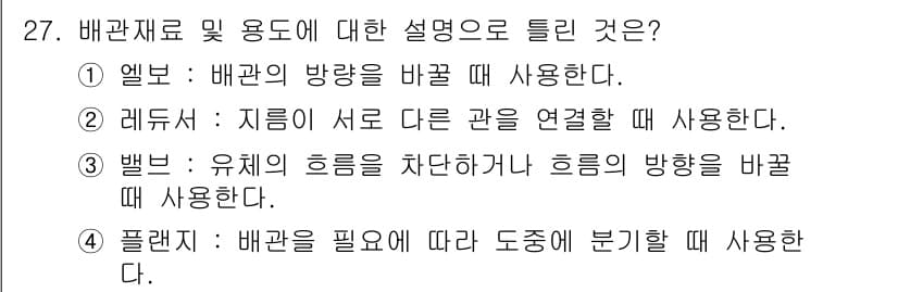 배관기능장 2017년 27번 - 정답과 핵심 포인트를 검수 중인 기출문제