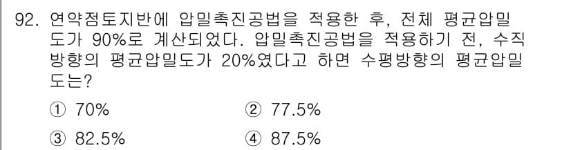 토목기사 2018년 92번 - 주어진 정보에 따르면, 전체 평균압밀도가 90%였고, 수직 방향의 평균압... 에 관한 핵심 기출문제