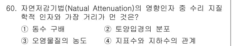 토양환경기사 2018년 60번 - . 

자연저감기법(Natural Attenuation)은 오염 물질의 ... 에 관한 핵심 기출문제