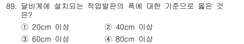 건설안전산업기사 2018년 89번 - 달비계에 설치되는 작업발판의 폭 기준은 안전성을 확보하기 위해 중요합니다... 에 관한 핵심 기출문제