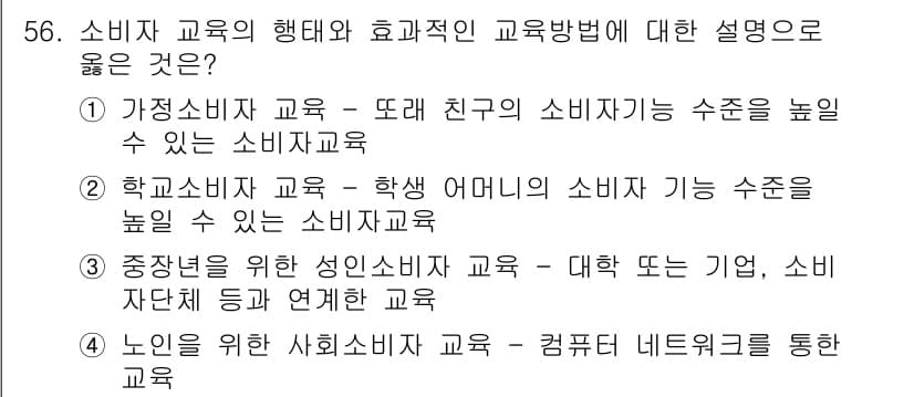 소비자전문상담사_2급 2016년 56번 - 정답과 핵심 포인트를 검수 중인 기출문제
