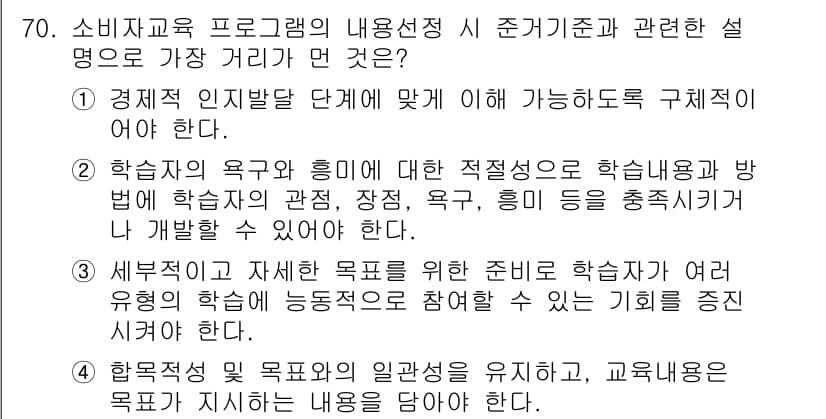 소비자전문상담사_2급 2017년 70번 - 정답과 핵심 포인트를 검수 중인 기출문제