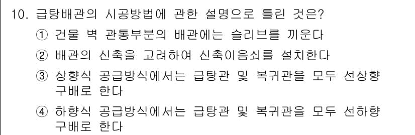 배관기능사 2015년 10번 - 정답과 핵심 포인트를 검수 중인 기출문제