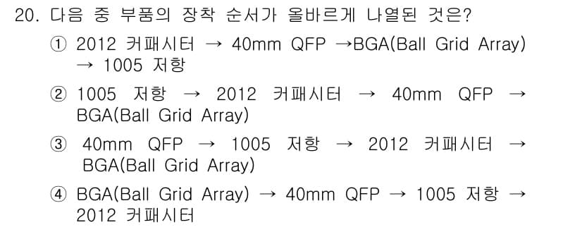 표면실장장비기능사 2015년 20번 - 정답과 핵심 포인트를 검수 중인 기출문제