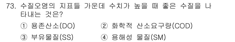 조리산업기사(공통) 2017년 73번 - . 화학적 산소 요구량(COD)

해설: 수질 오염의 지표 중 하나인 C... 에 관한 핵심 기출문제