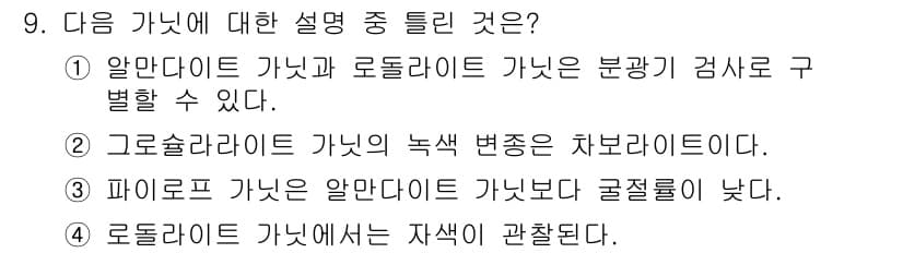 보석감정사(기능사) 2016년 9번 - 정답과 핵심 포인트를 검수 중인 기출문제