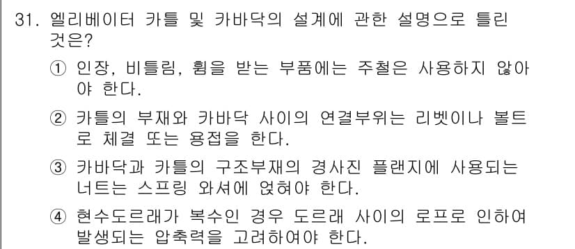 승강기산업기사 2018년 31번 - 정답과 핵심 포인트를 검수 중인 기출문제