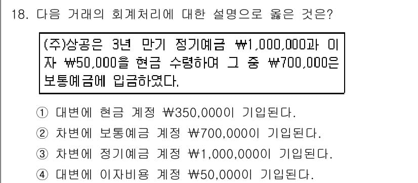전산회계운용사_3급 2016년 16번 - 번

이 거래에서 보조부계정은 정기예금 계정에 속하는 금액으로, 정기예금... 에 관한 핵심 기출문제