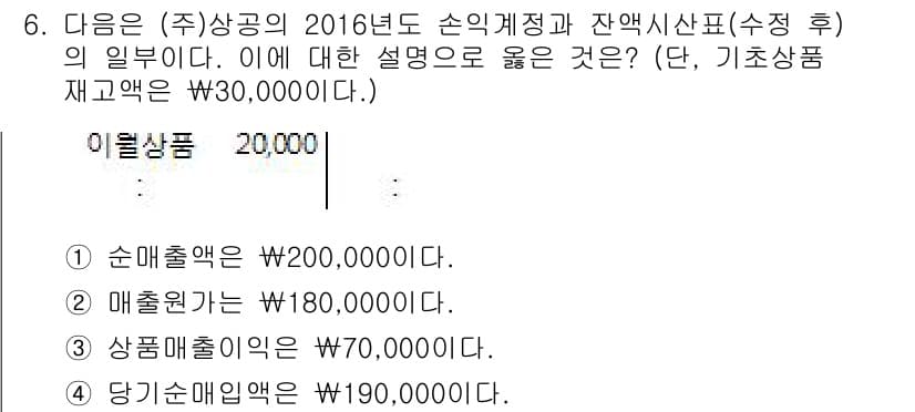 전산회계운용사_3급 2016년 6번 - 정답과 핵심 포인트를 검수 중인 기출문제