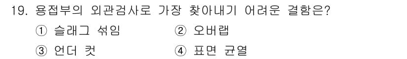 자기비파괴검사산업기사 2015년 19번 - . 슬랙과 섹임

슬랙과 섹임은 외관 검사 시 가장 어렵게 발견될 수 있... 에 관한 핵심 기출문제