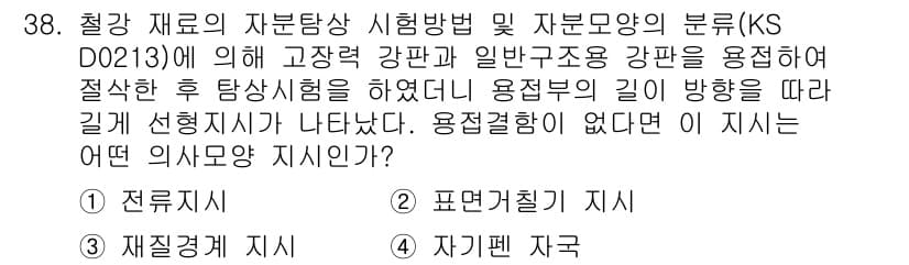 자기비파괴검사산업기사 2016년 38번 - 정답과 핵심 포인트를 검수 중인 기출문제
