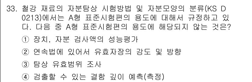 자기비파괴검사산업기사(구) 2017년 33번 - 정답과 핵심 포인트를 검수 중인 기출문제