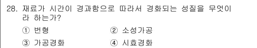 금형기능사 2015년 28번 - . 변형  
변형은 재료가 외부 힘에 의해 형태가 변하는 과정을 의미합니... 에 관한 핵심 기출문제