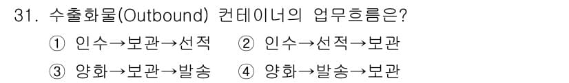 컨테이너크레인운전기능사 2015년 31번 - . 수출화물 운송 과정에서 컨테이너 운전자가 인수 및 선적 과정을 관리하... 에 관한 핵심 기출문제