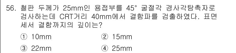 초음파비파괴검사산업기사(구) 2015년 56번 - 정답과 핵심 포인트를 검수 중인 기출문제