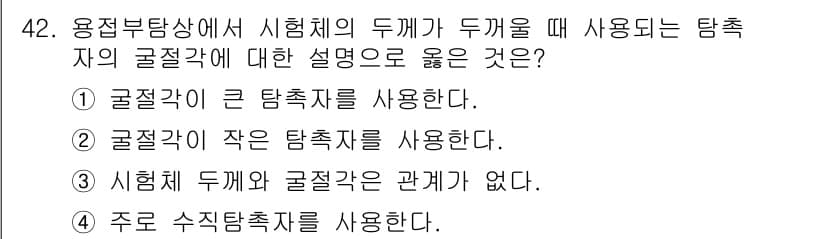 초음파비파괴검사산업기사 2015년 42번 - 정답과 핵심 포인트를 검수 중인 기출문제