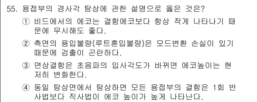 초음파비파괴검사산업기사 2015년 55번 - 정답과 핵심 포인트를 검수 중인 기출문제