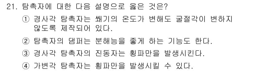초음파비파괴검사산업기사(구) 2016년 21번 - 탐촉자의 댐퍼는 분해능을 줄이는 기능을 하며, 이는 주파수 응답을 개선하... 에 관한 핵심 기출문제
