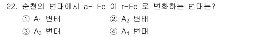 기계조립산업기사 2016년 22번 - 주어진 변환에서 \( a - Fe \)는 순차적으로 항목을 변환하고 있습... 에 관한 핵심 기출문제