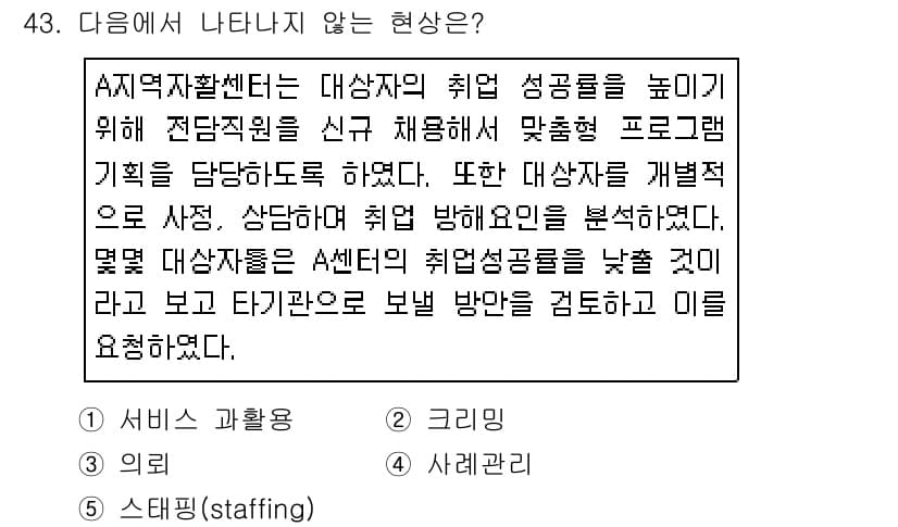 사회복지사_1급(3교시) 2019년 43번 - 정답과 핵심 포인트를 검수 중인 기출문제