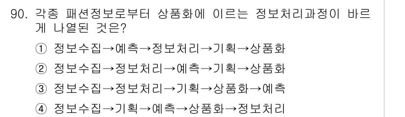 패션머천다이징산업기사 2016년 90번 - 정답과 핵심 포인트를 검수 중인 기출문제