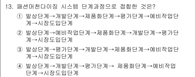 패션머천다이징산업기사 2017년 13번 - 정답과 핵심 포인트를 검수 중인 기출문제