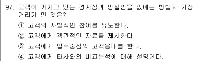 텔레마케팅관리사 2019년 97번 - 정답과 핵심 포인트를 검수 중인 기출문제