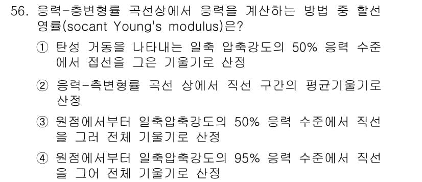 화약류관리기사 2018년 56번 - . 

소성 거동을 나타내는 탄성 계수는 응력-변형률 곡선의 직선 부분에... 에 관한 핵심 기출문제