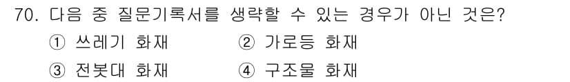 화재감식평가산업기사 2019년 70번 - 정답과 핵심 포인트를 검수 중인 기출문제
