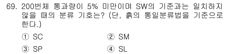 응용지질기사 2017년 69번 - 정답은 3번 SP입니다. 통과량이 5% 미만인 경우 SW의 기준과는 무관... 에 관한 핵심 기출문제