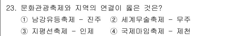국내여행안내사_1차 2016년 23번 - . 

지방선거축제는 인제에서 매년 개최되는 지역 특색의 축제로, 지역 ... 에 관한 핵심 기출문제