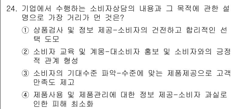 소비자전문상담사_2급 2019년 24번 - 정답과 핵심 포인트를 검수 중인 기출문제