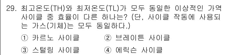 자동차정비기사 2019년 29번 - . 에어니스 사이클

해설: 에어니스 사이클은 고온도(TH)와 최저온도(... 에 관한 핵심 기출문제