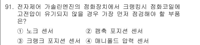 자동차정비기사 2019년 91번 - 그래픽 표시 센서는 전자 제어 장치에서 고장 시 가장 먼저 점검해야 하는... 에 관한 핵심 기출문제