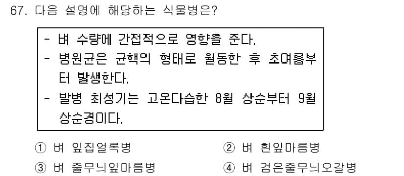 종자기사 2019년 67번 - 정답과 핵심 포인트를 검수 중인 기출문제