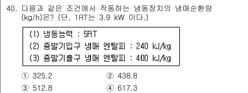 공조냉동기계산업기사 2019년 40번 - 정답과 핵심 포인트를 검수 중인 기출문제