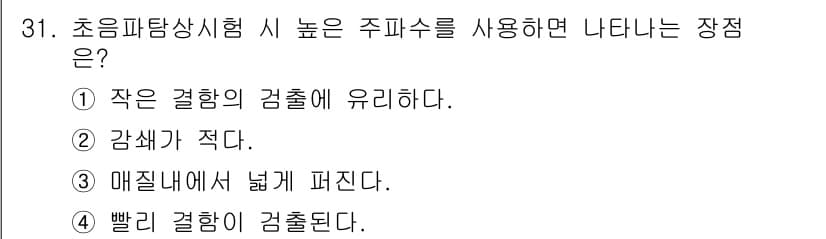 초음파비파괴검사기사(구) 2019년 31번 - 정답과 핵심 포인트를 검수 중인 기출문제