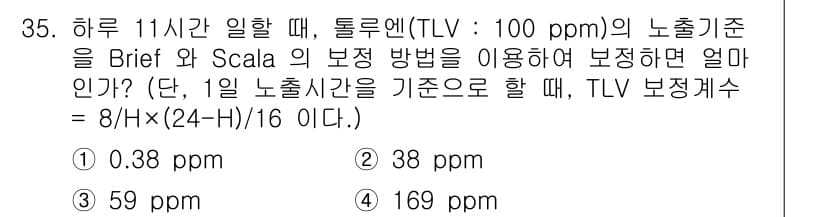 산업위생관리산업기사 2019년 35번 - 정답과 핵심 포인트를 검수 중인 기출문제