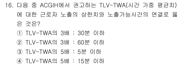 산업위생관리기사 2019년 16번 - 정답과 핵심 포인트를 검수 중인 기출문제