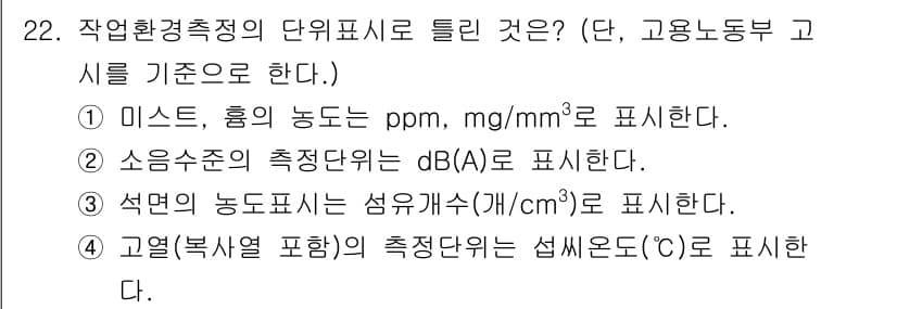 산업위생관리기사 2019년 22번 - 정답과 핵심 포인트를 검수 중인 기출문제