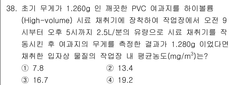 산업위생관리기사 2019년 39번 - 정답과 핵심 포인트를 검수 중인 기출문제